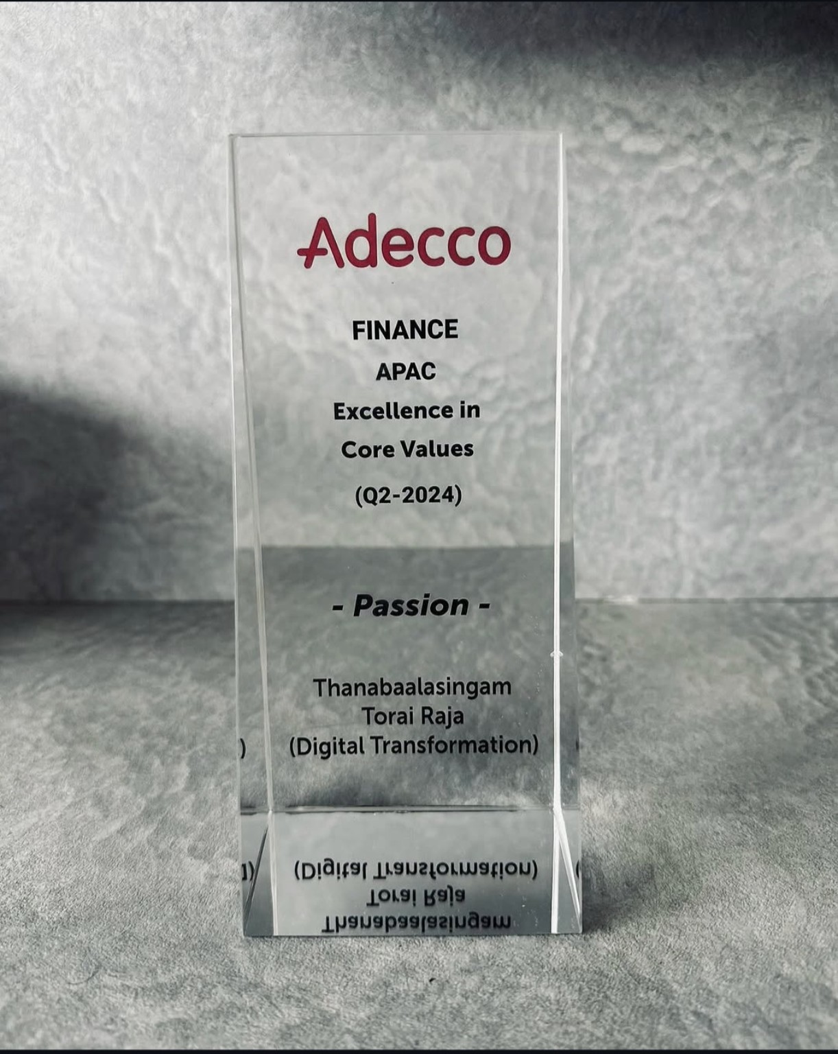 Adecco APAC award recognising Thana for digital transformation