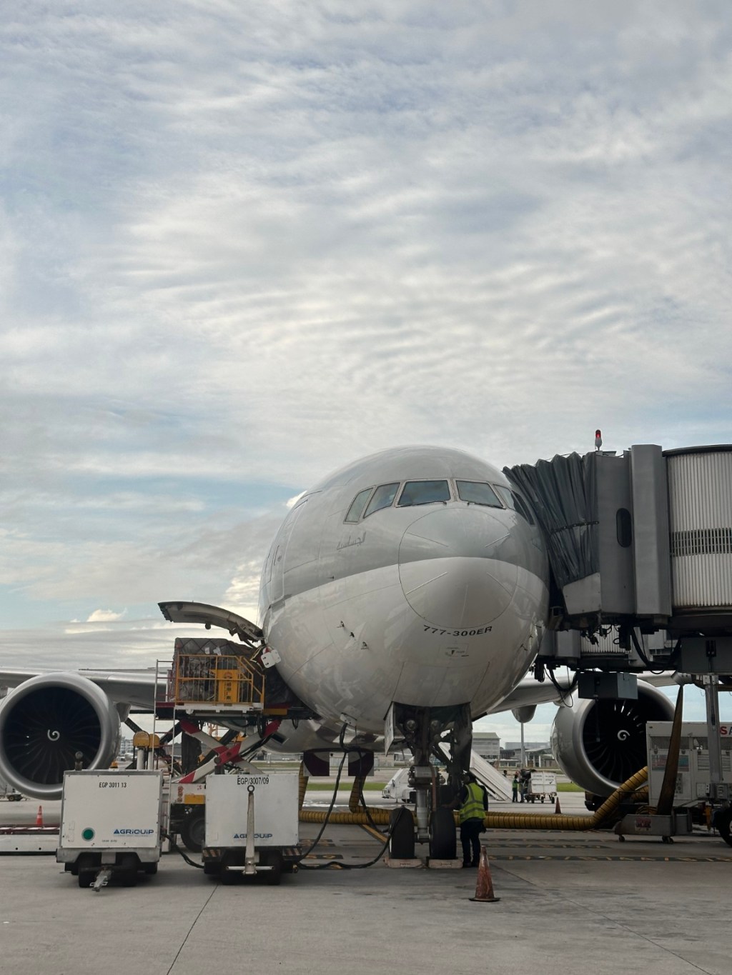 An aircraft at the boarding gate.